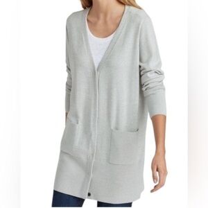 EILEEN FISHER V-Neck Snap Front Wool Cardigan 100% Merino Wool Light Gray Small